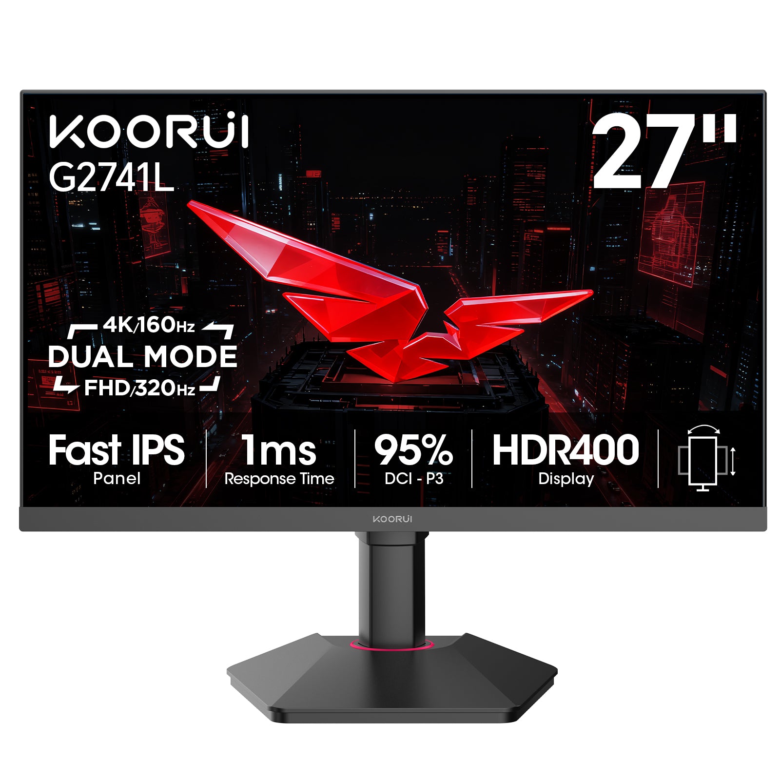 KOORUI G2741L 27-inch IPS 4K UHD Dual-Mode 160Hz+UHD/320Hz+FHD