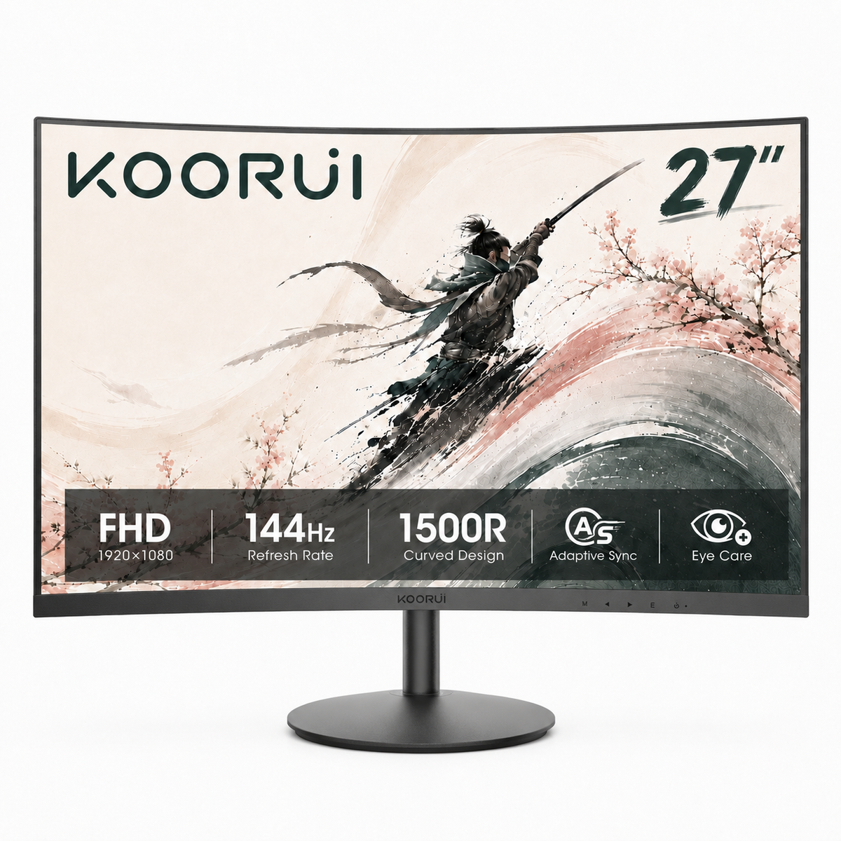 KOORUI 27" 1080p Curved Computer Monitor, 144Hz FHD Gaming Monitor, Power Adapter HDMI&DP Cable