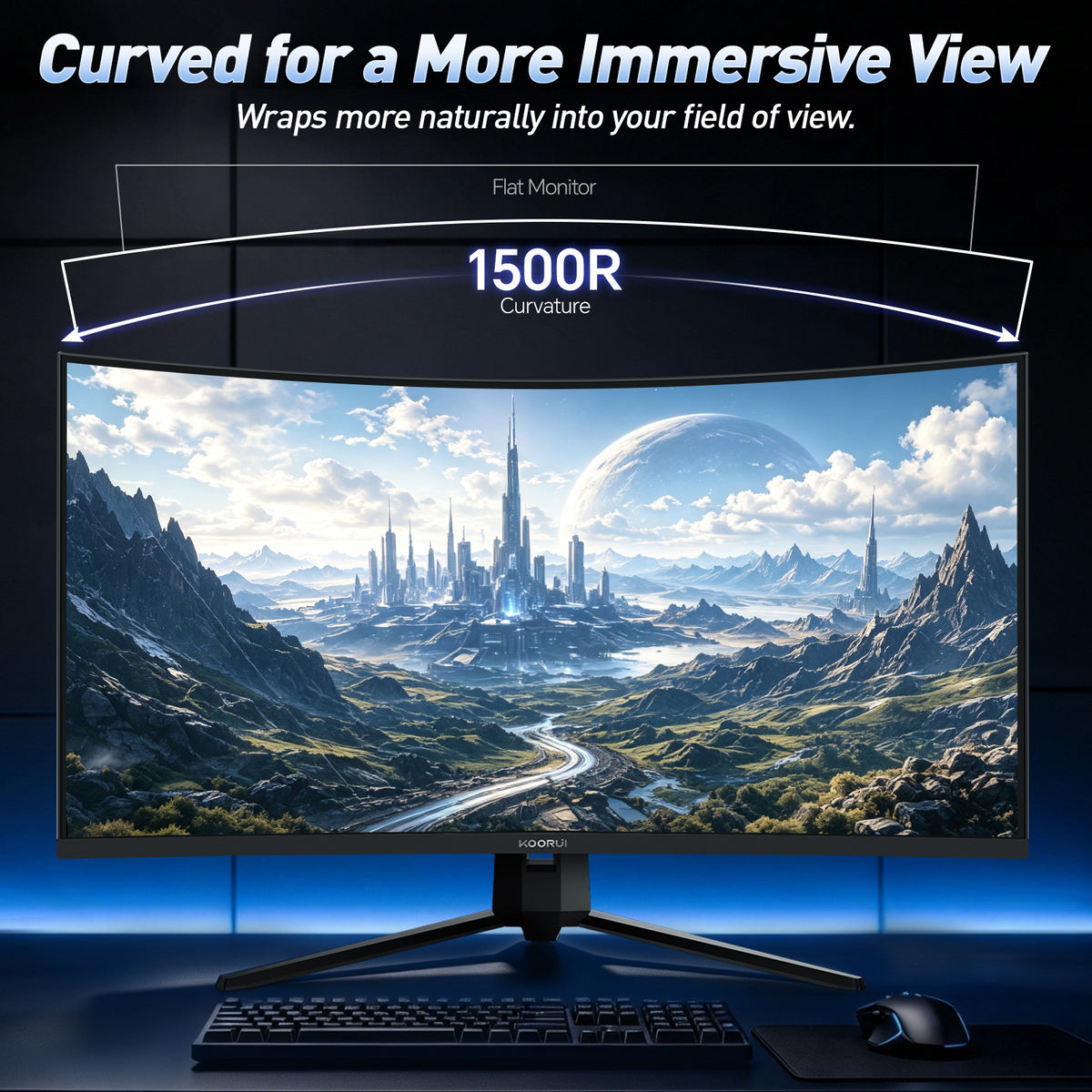 KOORUI 32 Inch Curved Gaming Monitor, QHD 2560×1440p 170Hz 1ms 1500R G3221SC