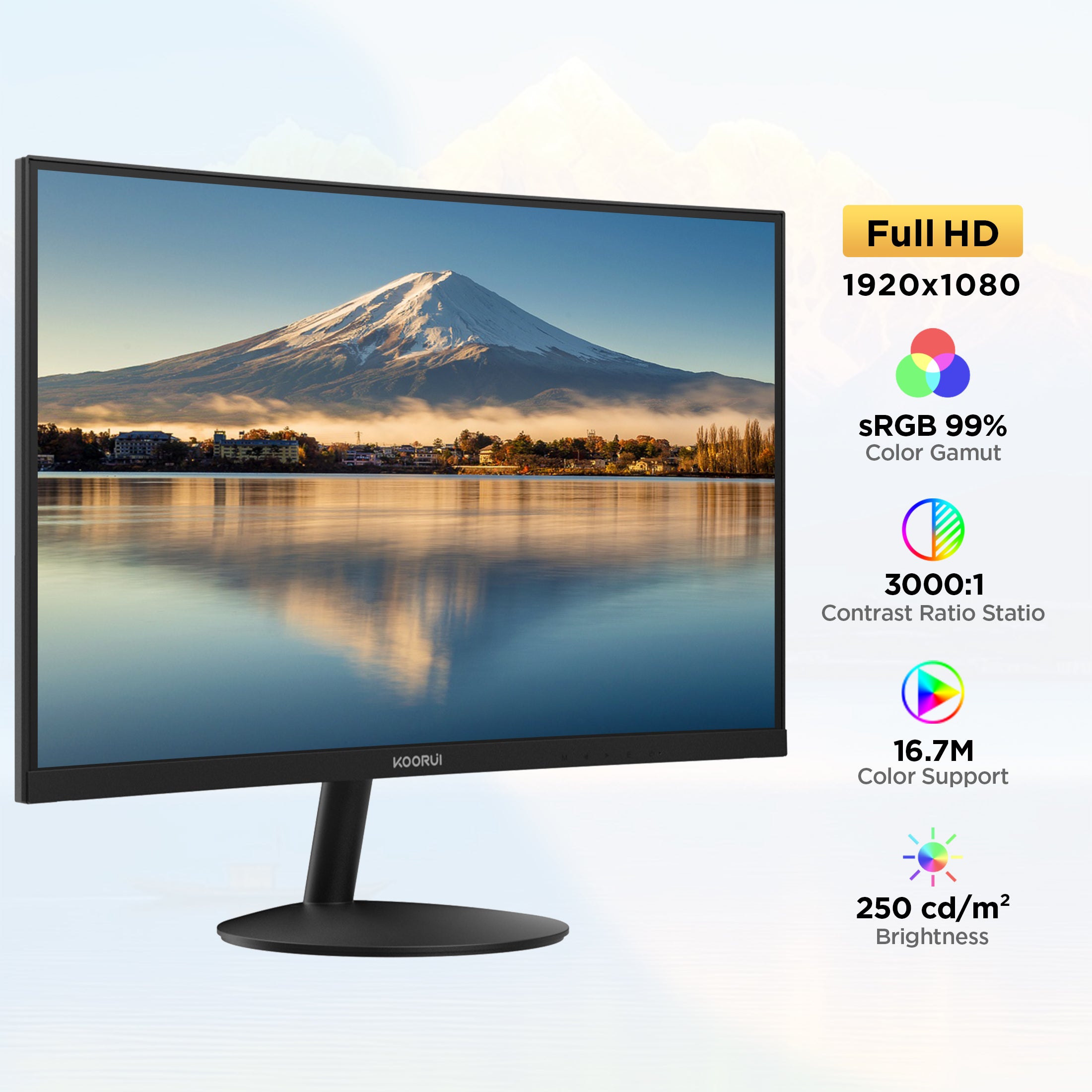 KOORUI 27" 1080p Curved Computer Monitor, 144Hz FHD Gaming Monitor, Power Adapter HDMI&DP Cable