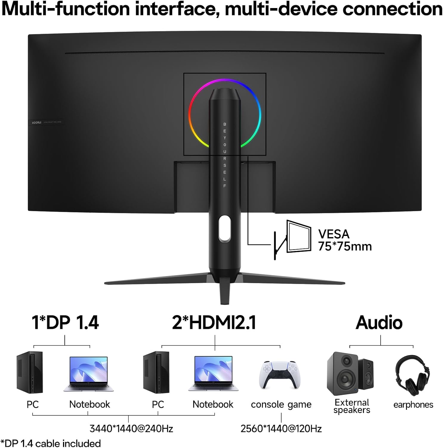 KOORUI G3441XC 34-inch VA WQHD 240Hz Curved Gaming Monitor