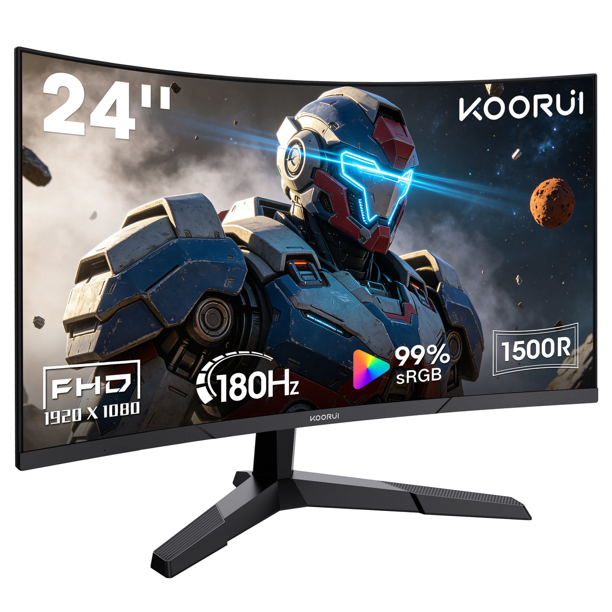 KOORUI 24 inch 1080p Curved Gaming Monitor, 180Hz FHD Computer Monitor, 1ms Adaptive-Sync, 24E6CA