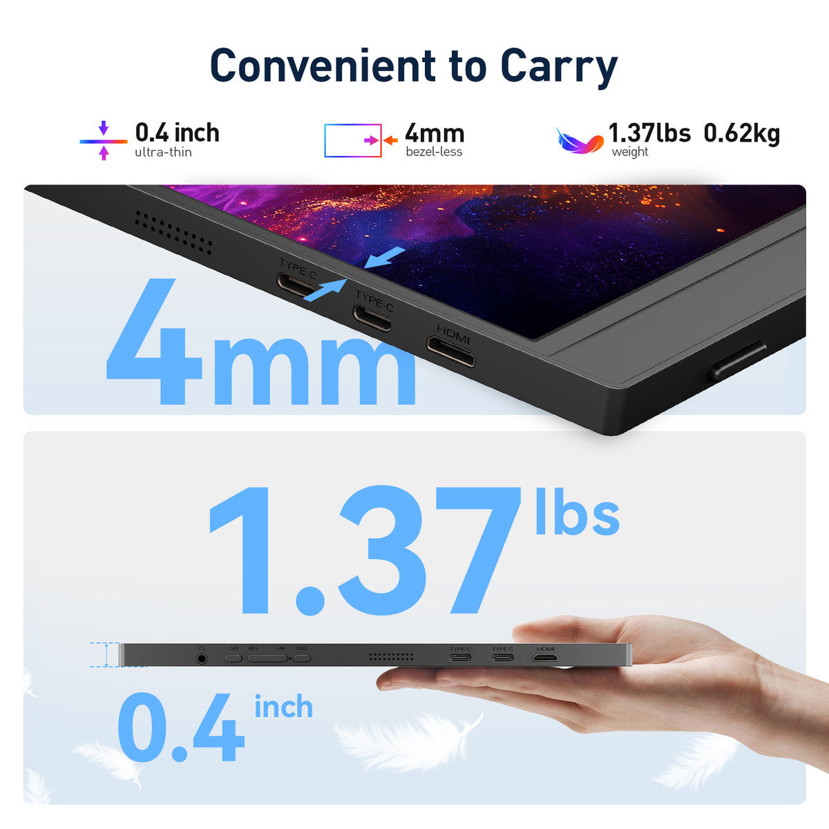 KOORUI 15.6 inch Portable Monitor, FHD 1080P IPS External Display E1512A
