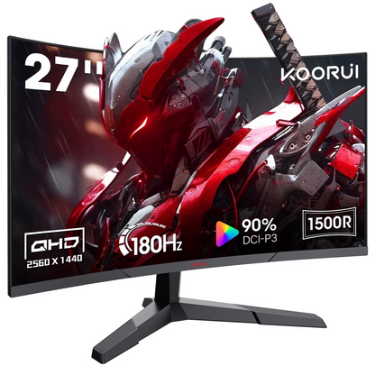 KOORUI 27 inch 1440p Curved Gaming Monitor, 180Hz QHD Computer Monitor, 1ms Adaptive-Sync, HDMI/DisplayPort, 27E6QCA WAL