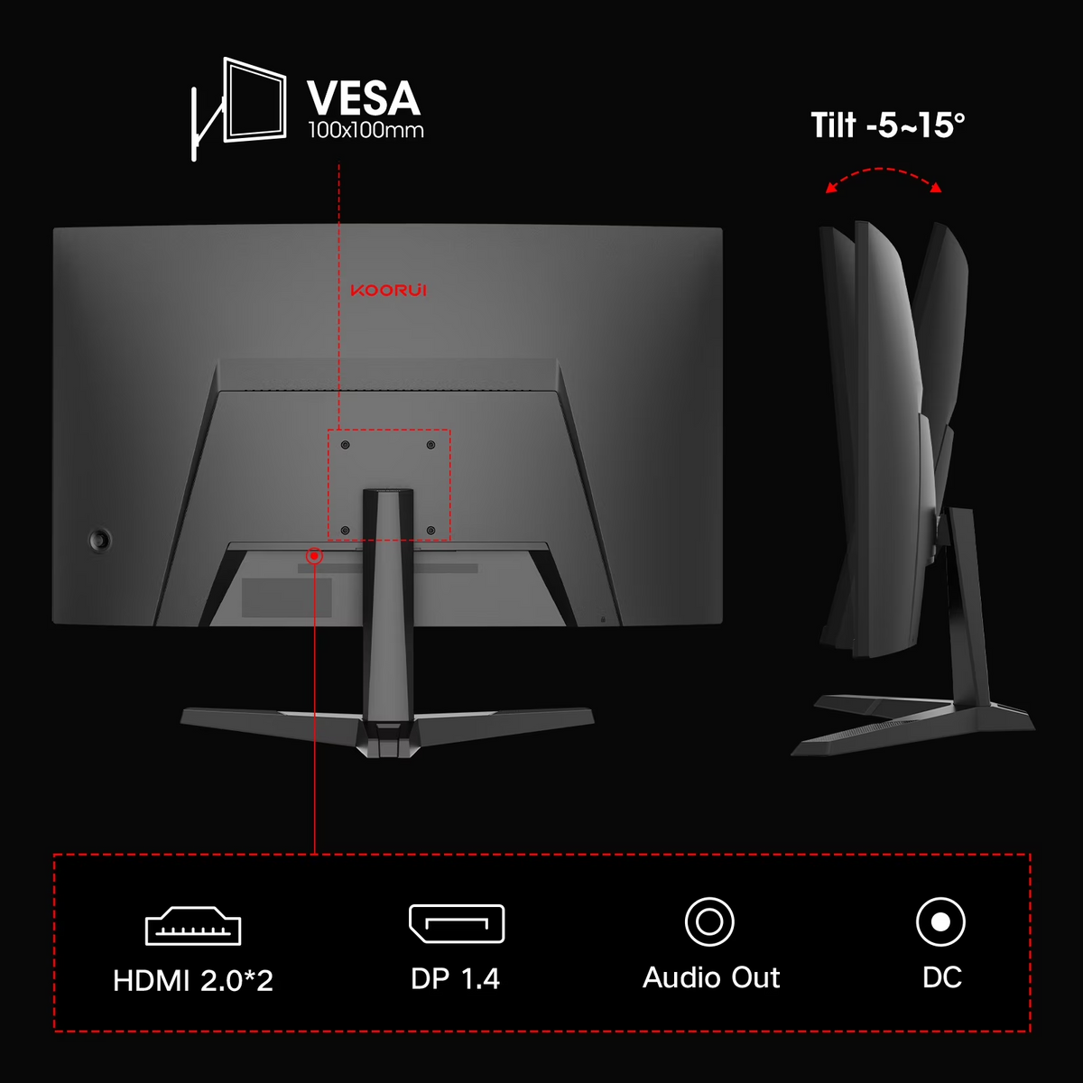 KOORUI 27 inch 1440p Curved Gaming Monitor, 180Hz QHD Computer Monitor, 1ms Adaptive-Sync, HDMI/DisplayPort, 27E6QCA WAL