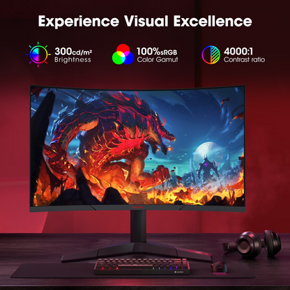 KOORUI 27 inch 1440p Curved Gaming Monitor, 180Hz QHD Computer Monitor, 1ms Adaptive-Sync, HDMI/DisplayPort, 27E6QCA WAL