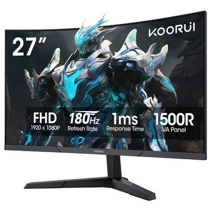 KOORUI 27 Inch Curved Gaming Monitor 180Hz FHD 1080P, 1500R VA Display 27E6CA