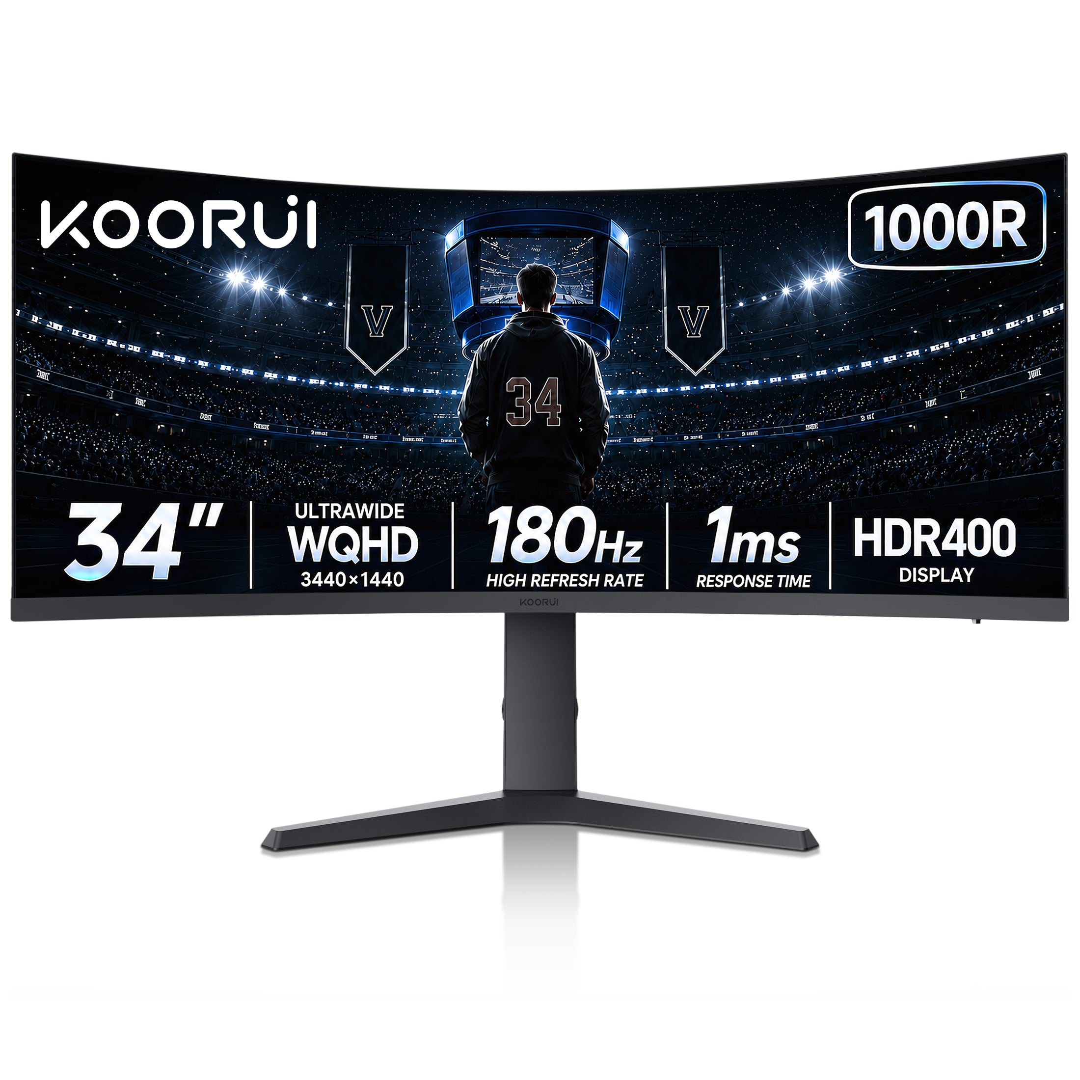 KOORUI 34'' UWQHD Curved Gaming Monitor, 180Hz Ultrawide Monitor, 3440×1440p 1ms(MPRT) HDR400