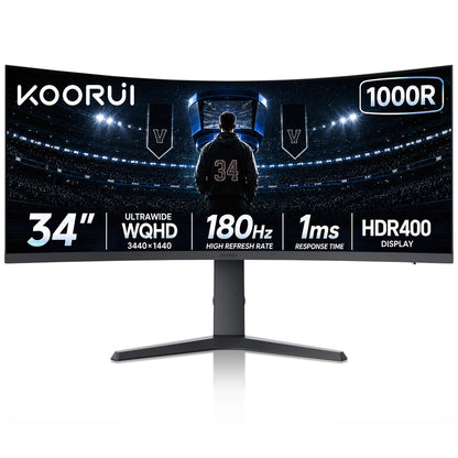 KOORUI 34'' UWQHD Curved Gaming Monitor, 180Hz Ultrawide Monitor, 3440×1440p 1ms(MPRT) HDR400