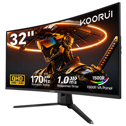 KOORUI 32 Inch Curved Gaming Monitor, QHD 2560×1440p 170Hz 1ms 1500R G3221SC