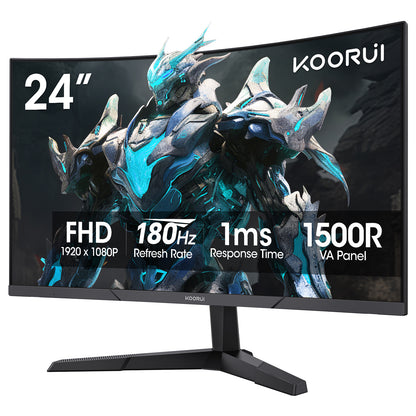 KOORUI 24 inch Curved Gaming Monitor 180Hz FHD 1080P, 1ms 1500R Display 24E6CA