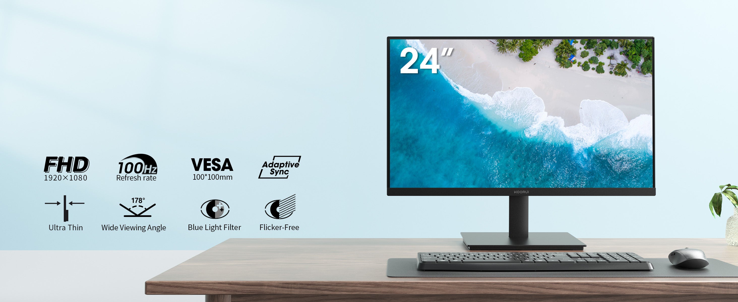 Koorui 24 Inch FHD 100Hz VA Monitor with Eye Care & VESA Mount