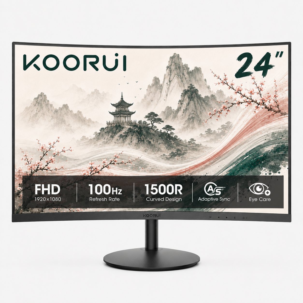 KOORUI 24" 100Hz Curved Computer Monitor, FHD 1080P 1500R PC Monitors, HDMI&VGA Ports, Eye Care