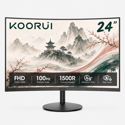 KOORUI 24" 100Hz Curved Computer Monitor, FHD 1080P 1500R PC Monitors, HDMI&VGA Ports, Eye Care