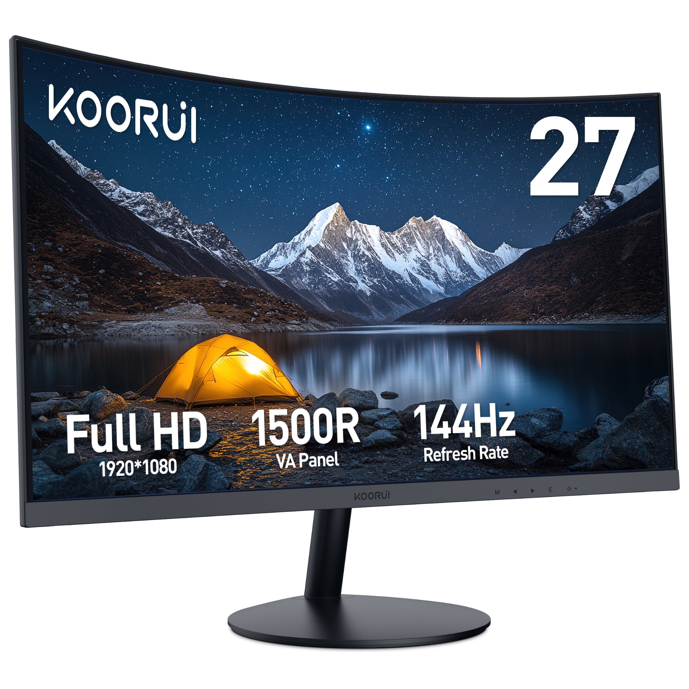 KOORUI 27" 1080p Curved Computer Monitor, 144Hz FHD Gaming Monitor, Power Adapter HDMI&DP Cable