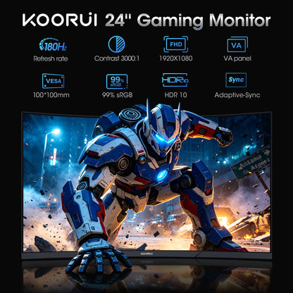 KOORUI 24 inch 1080p Curved Gaming Monitor, 180Hz FHD Computer Monitor, 1ms Adaptive-Sync, 24E6CA