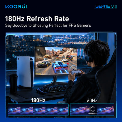 KOORUI 24 Inch Gaming Monitor, 180Hz 1080P VA Display with 3000:1 Contrast G2412V