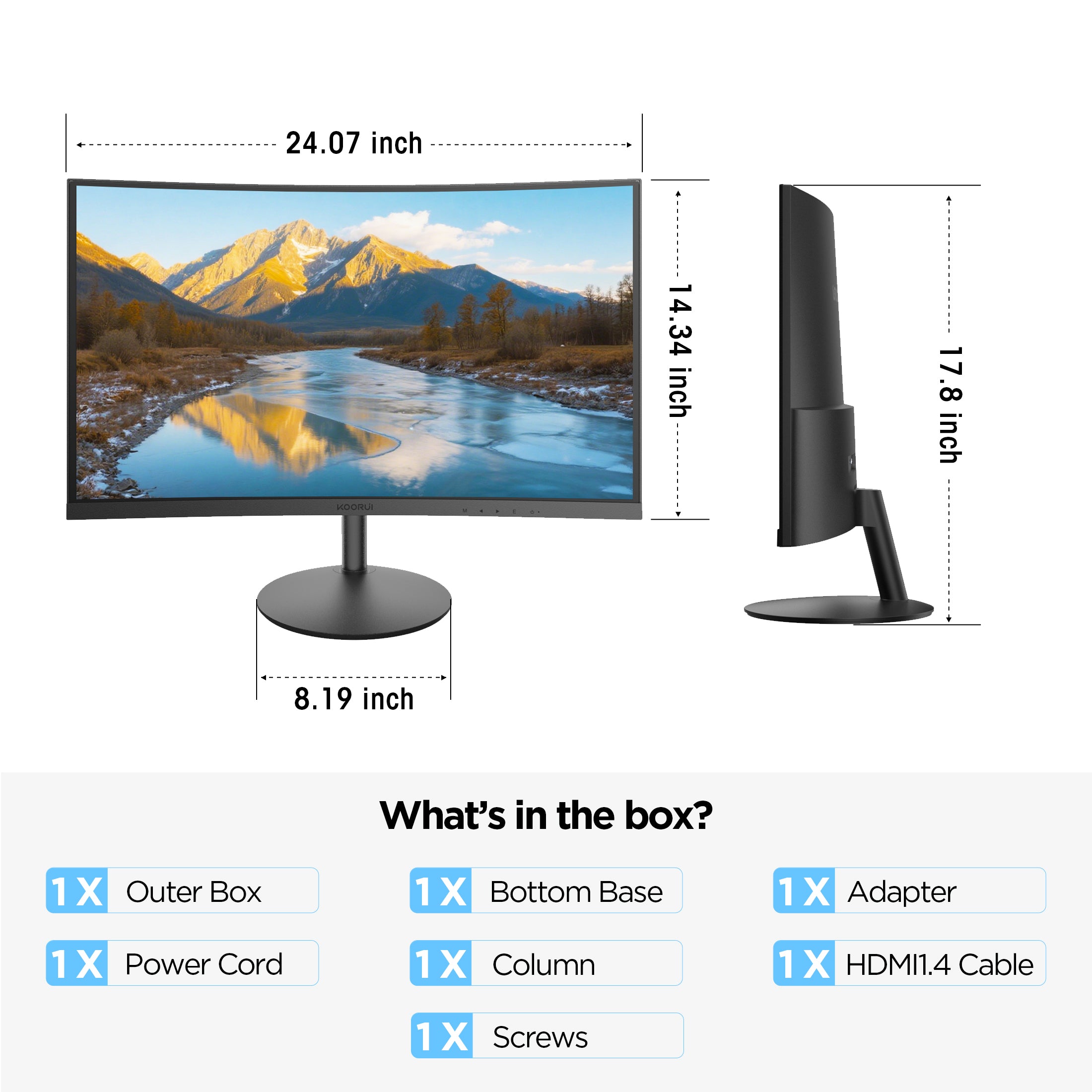 KOORUI 27" 1080p Curved Computer Monitor, 144Hz FHD Gaming Monitor, Power Adapter HDMI&DP Cable