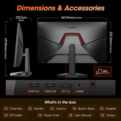 KOORUI 24" 1440p Gaming Monitor, 180Hz 2K QHD Computer Monitor, New Pc Monitor, G2421V