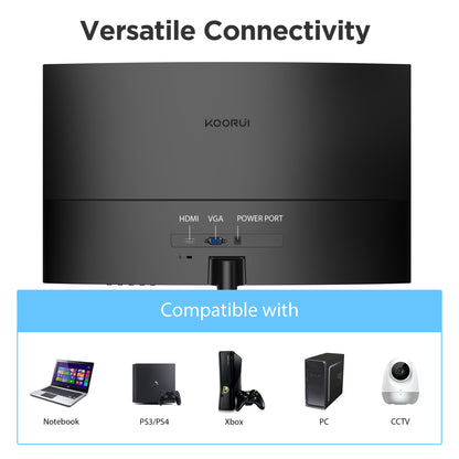 KOORUI 24" 100Hz Curved Computer Monitor, FHD 1080P 1500R PC Monitors, HDMI&VGA Ports, Eye Care
