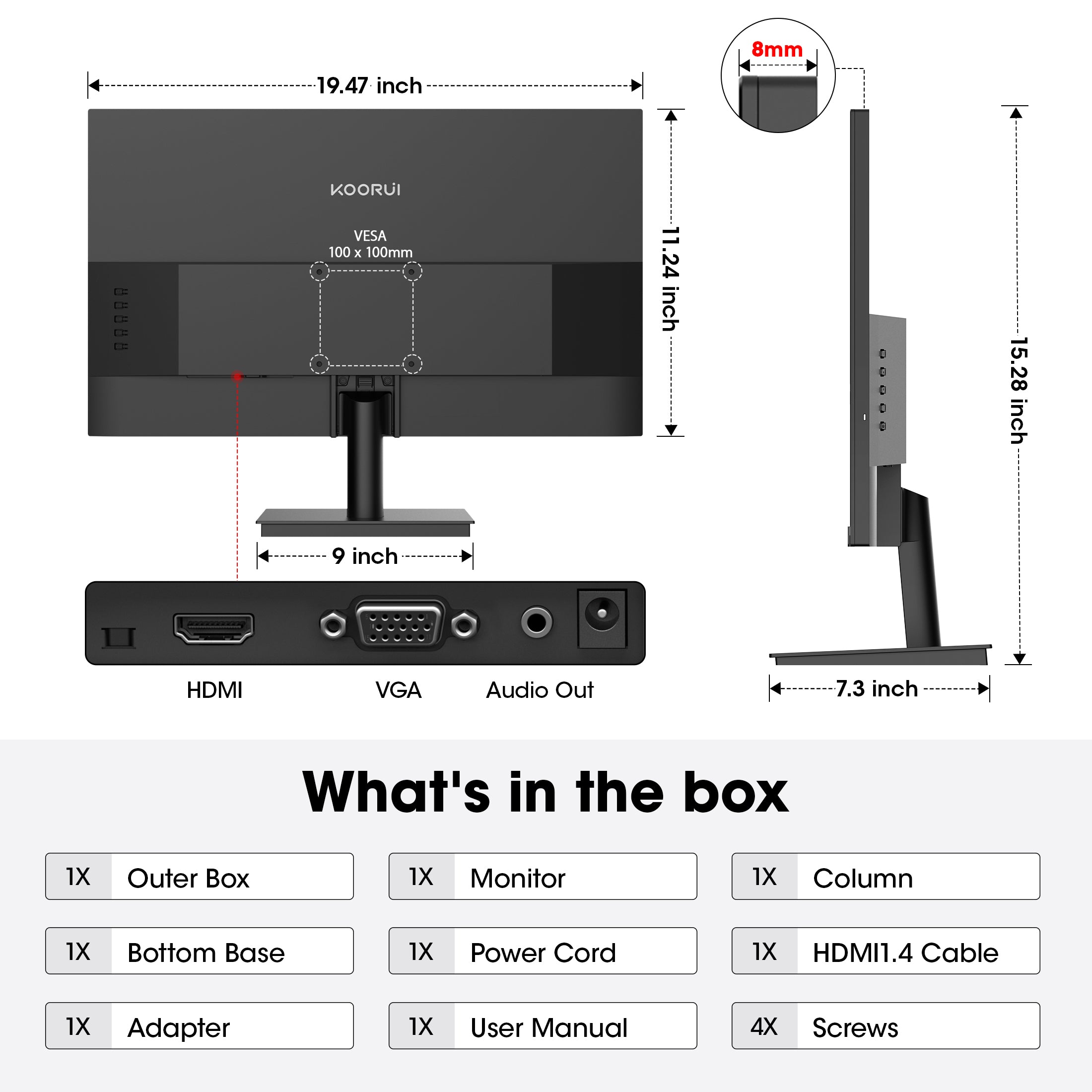 KOORUI 22" FHD 120 Hz Computer Monitor, 1080p PC Monitor with Adaptive-Sync, New