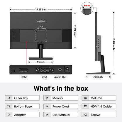 KOORUI 22" FHD 120 Hz Computer Monitor, 1080p PC Monitor with Adaptive-Sync, New