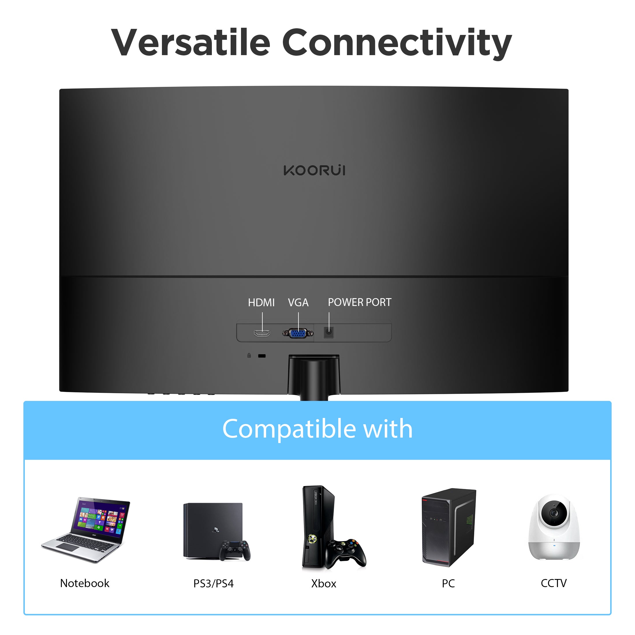 KOORUI 27" 1080p Curved Computer Monitor, 144Hz FHD Gaming Monitor, Power Adapter HDMI&DP Cable