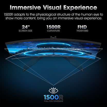 KOORUI 24 inch 1080p Curved Gaming Monitor, 180Hz FHD Computer Monitor, 1ms Adaptive-Sync, 24E6CA