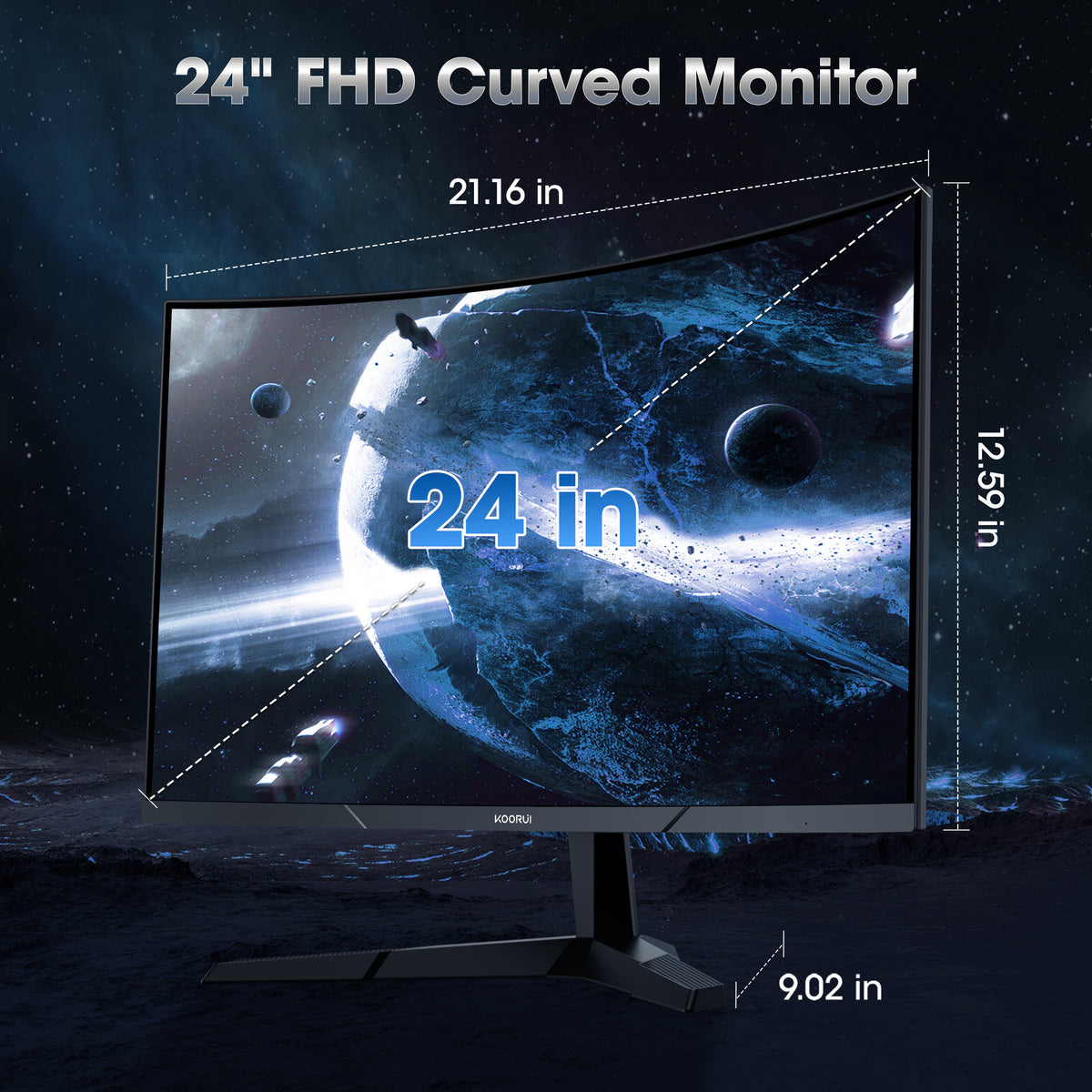 KOORUI 24 inch 1080p Curved Gaming Monitor, 180Hz FHD Computer Monitor, 1ms Adaptive-Sync, 24E6CA
