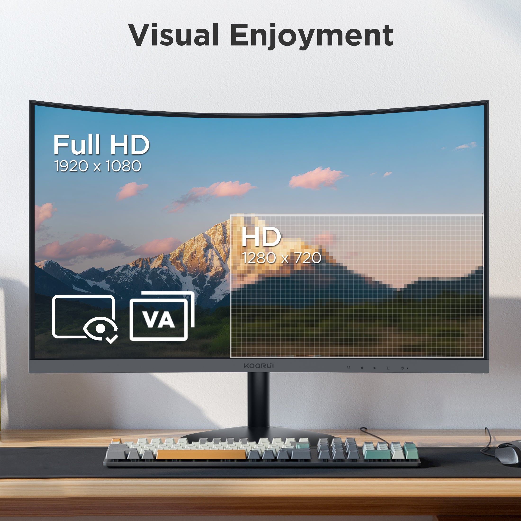 KOORUI 24" 100Hz Curved Computer Monitor, FHD 1080P 1500R PC Monitors, HDMI&VGA Ports, Eye Care