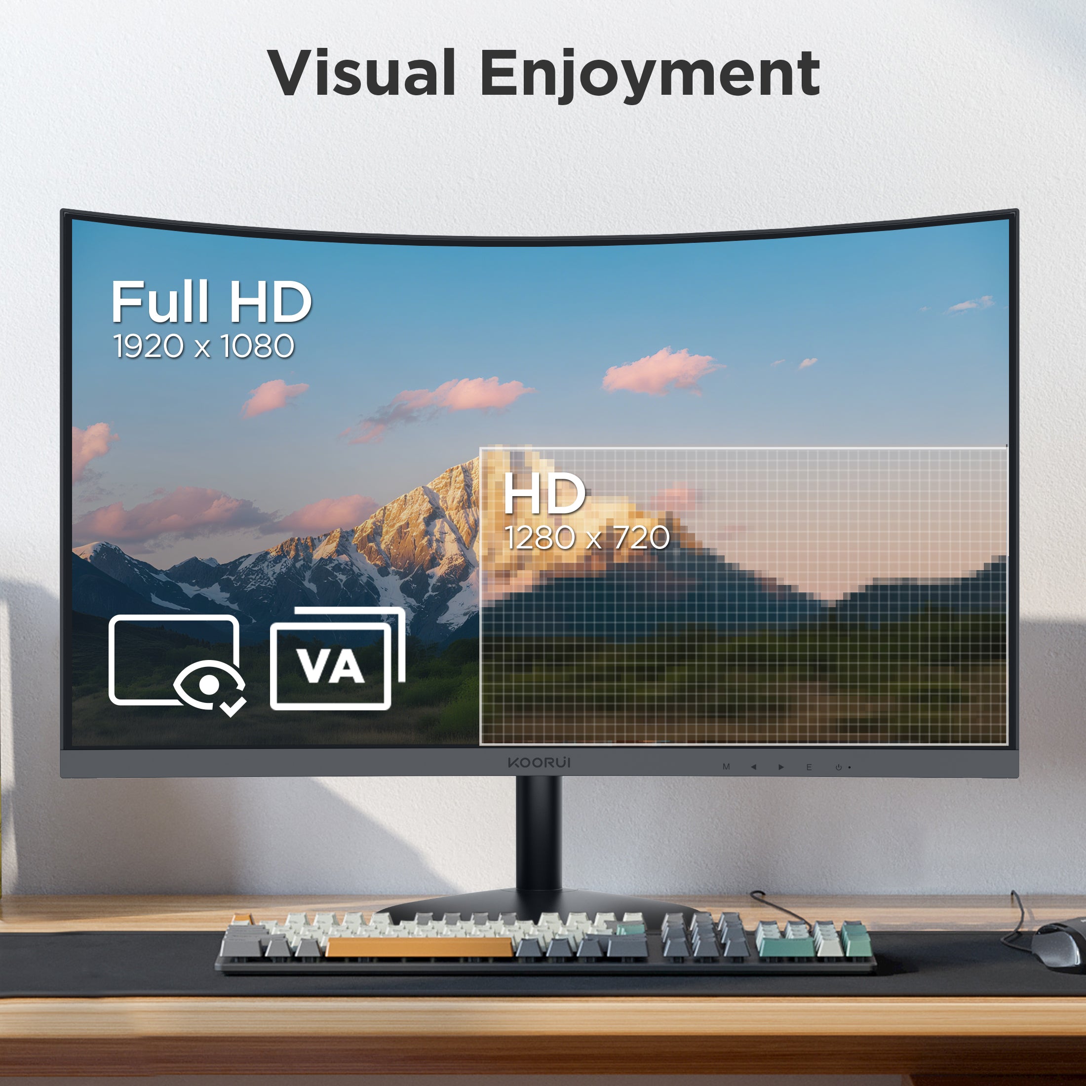 KOORUI 27" 1080p Curved Computer Monitor, 144Hz FHD Gaming Monitor, Power Adapter HDMI&DP Cable