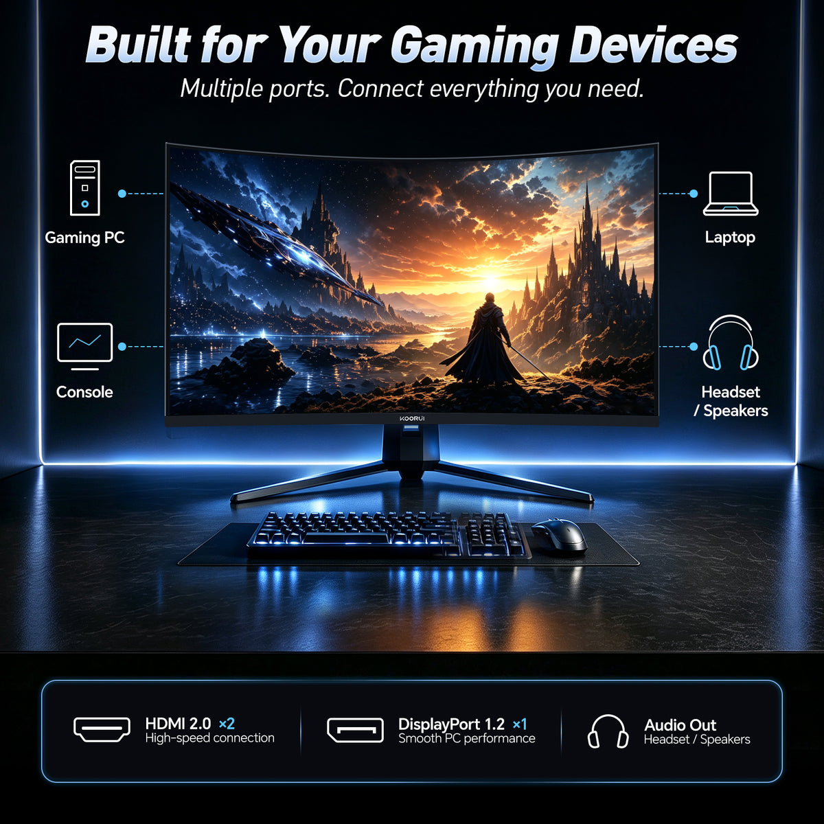 KOORUI 32 Inch Curved Gaming Monitor, QHD 2560×1440p 170Hz 1ms 1500R G3221SC