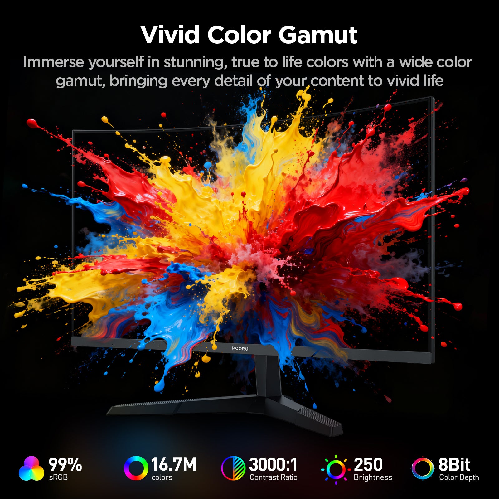 KOORUI 27 Inch Curved Gaming Monitor 180Hz FHD 1080P, 1500R VA Display 27E6CA
