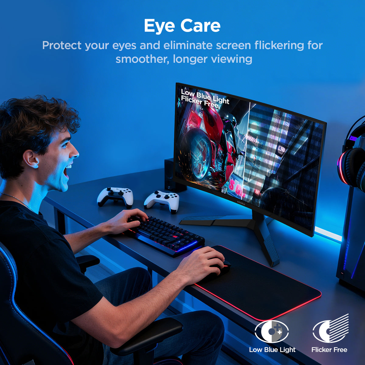 KOORUI 27 Inch Curved Gaming Monitor QHD 180Hz, 1ms 1500R VA Display 27E6QCA