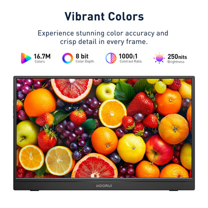 KOORUI 15.6 inch Portable Monitor, FHD 1080P IPS External Display E1512A