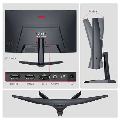 KOORUI 27 Inch Curved Gaming Monitor 180Hz FHD 1080P, 1500R VA Display 27E6CA