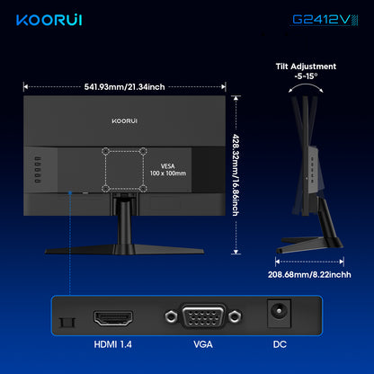 KOORUI 24 Inch Gaming Monitor, 180Hz 1080P VA Display with 3000:1 Contrast G2412V